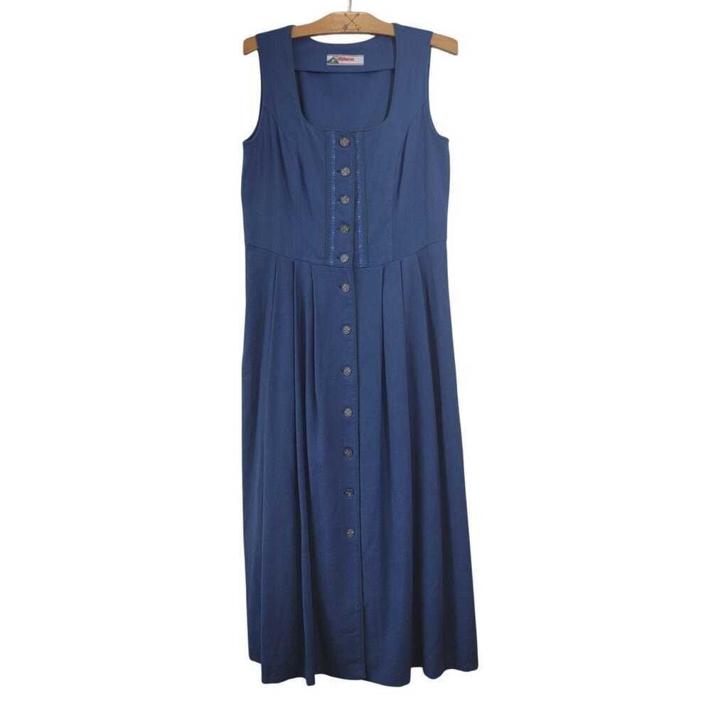 Alphorn Blue Swiss Dirndl Milkmaid Dress Embroidered Wool Cottagecore